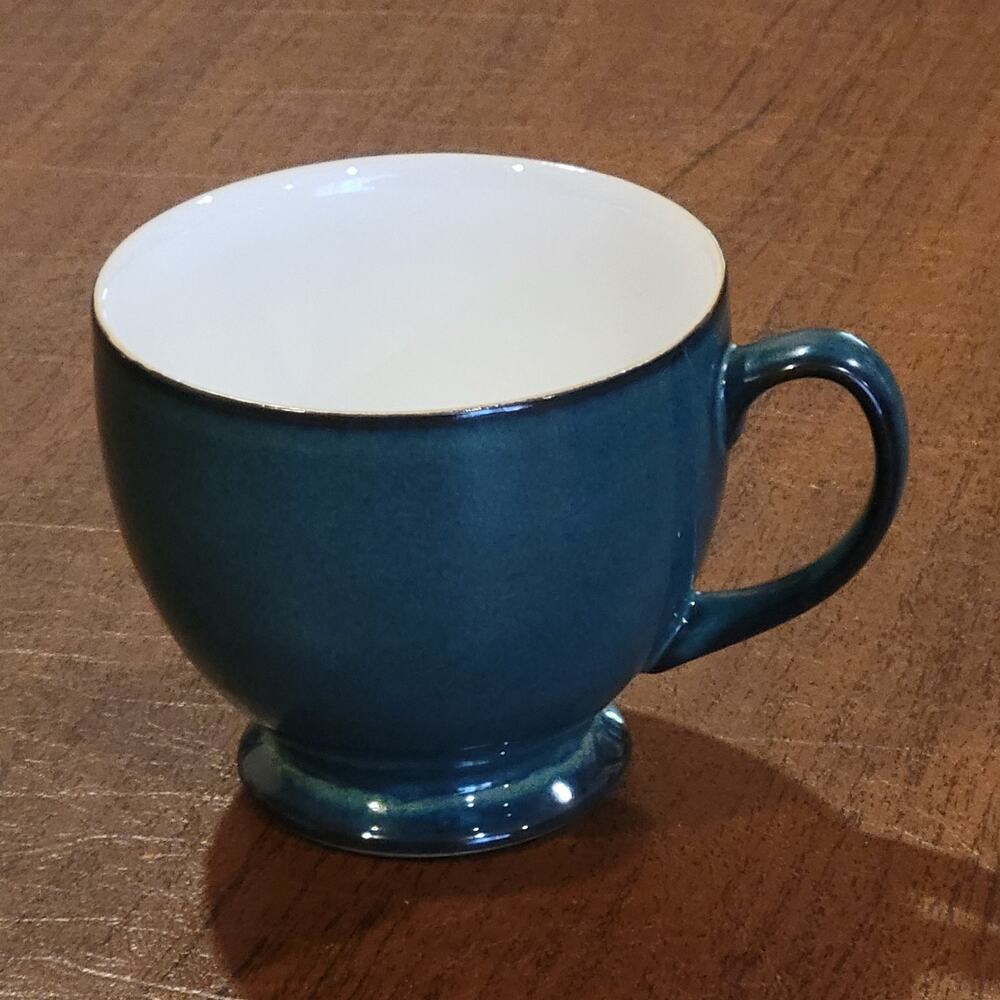 Denby England Harlequin Dark Aquamarine Footed Stoneware Coffee Cup Mug England
